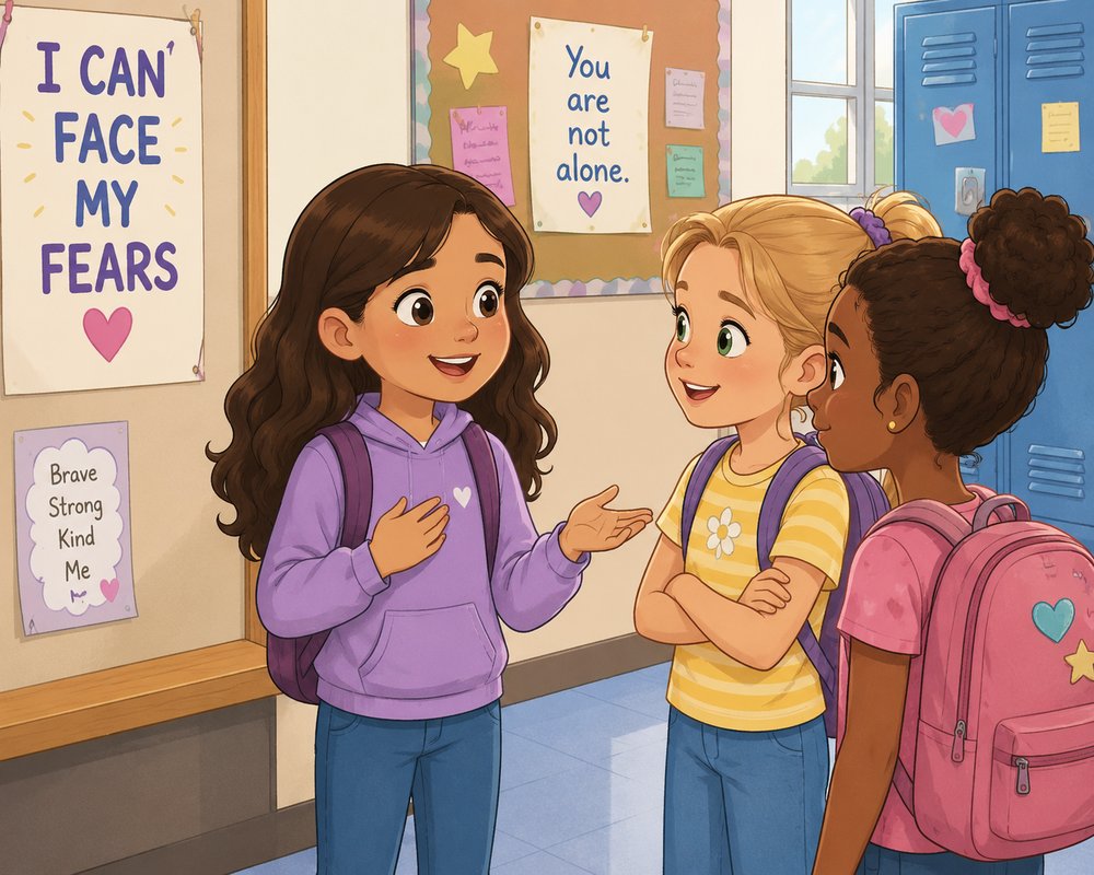 Friends at school encouraging each other